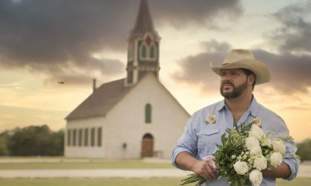 Luke Coffee legt Blumen auf das Grab von Elizabeth Toon, die er heiraten wollte, bevor ein tragischer Unfall sie aus dem Leben riss. Das Paar wollte in der Rock Church (im Hintergrund) heiraten.