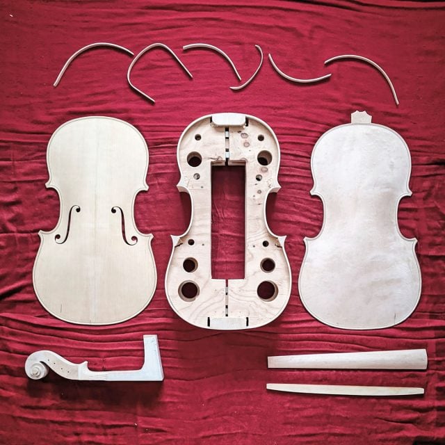 Das Cello in Einzelteilen