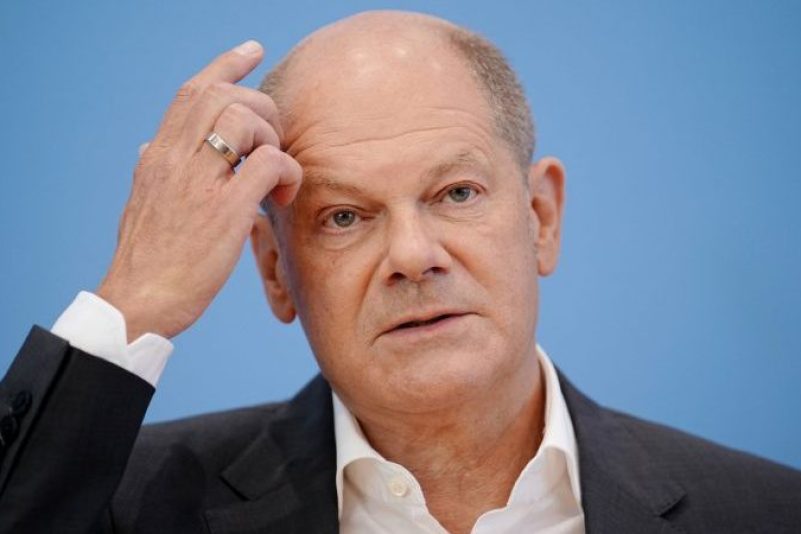 Bundeskanzler Olaf Scholz (SPD) während seiner Sommer-Pressekonferenz am 11. August 2022 in Berlin.