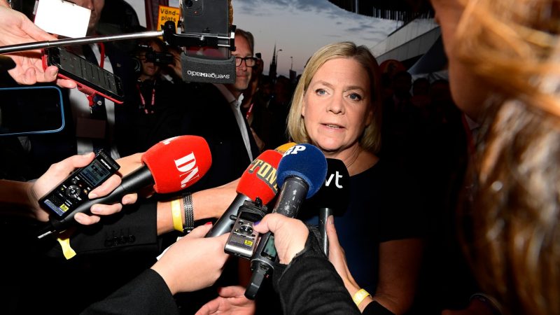 Magdalena Andersson auf der Wahlveranstaltung der sozialdemokratischen Partei im Waterfront Conference Center in Stockholm.