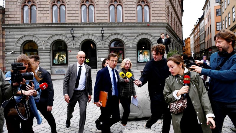 Ulf Kristersson (M), Vorsitzender der Moderaten Sammlungspartei, trifft am schwedischen Parlament ein.