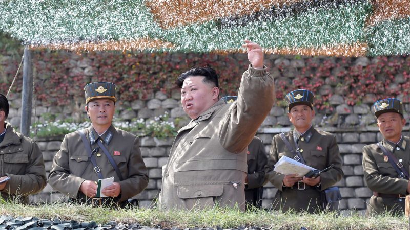 Kim Jong Un bei einer Militärübung für Luftangriffe der koreanischen Volksarmee.