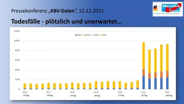 Ausschnitt aus der Datenanalyse-Präsentation der AfD zum Anstieg der „plötzlichen und unerwarteten Todesfälle&quot;