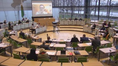 Datenanalyst Tom Lausen war per Videoschalte im Dresdeneer Landtag zu Gast.