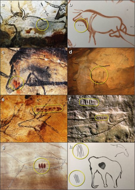 Ausgewählte Höhlenmalereien mit Markierungen