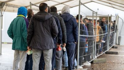 Flüchtlinge warten in einer Aufnahmestelle auf die Essensausgabe: Die meisten neuen Asylbewerber kamen im vergangenen Jahr aus Syrien.