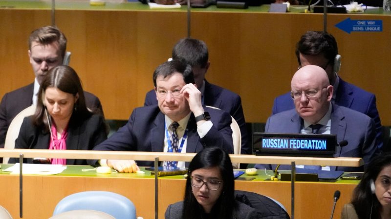Russlands UN-Botschafter Wassili Nebensja (rechts) behauptet vor der UN: Ein «mächtiger Feind» wolle sein Land unterwerfen.