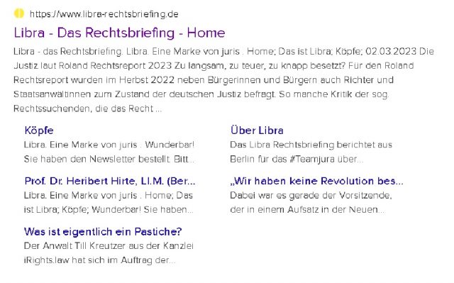 Der Google-Eintrag zum Dienst „Libra" der juris GmbH