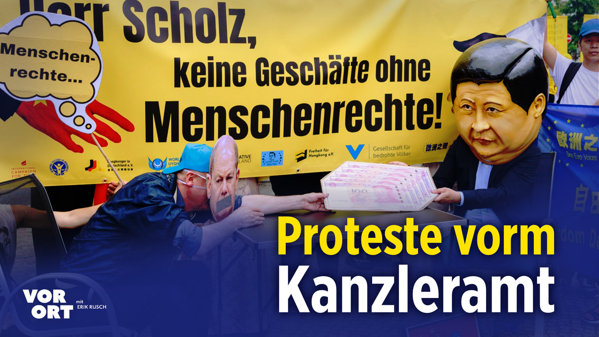 Proteste vorm Kanzleramt: „Mehr Mut“ bei Regierungskonsultationen mit China