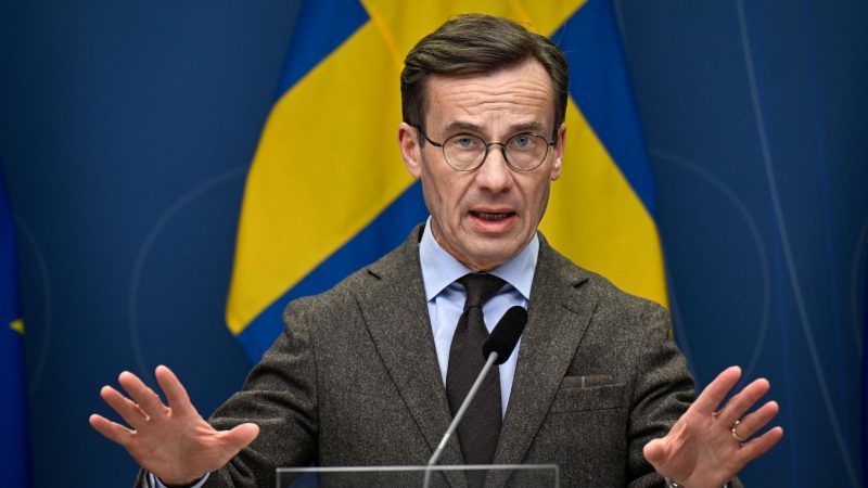 Ulf Kristersson ist Ministerpräsident von Schweden. Hier bei einer Pressekonferenz zur schwedischen NATO-Bewerbung.