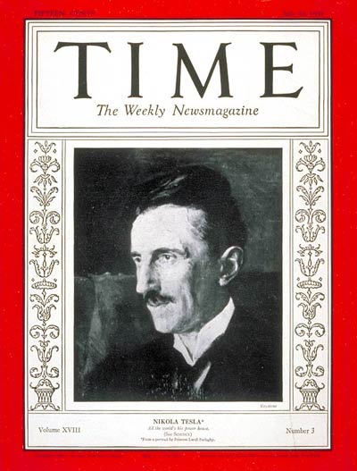 Nikola Tesla auf dem Cover des Time Magazine vom 20. Juli 1931 (Vol. 18, #3).