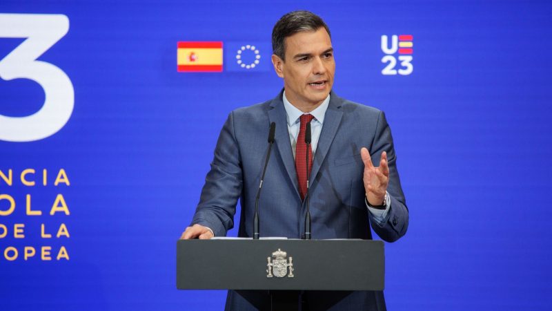 Spaniens Ministerpräsident Pedro Sánchez bei der Vorstellung der Prioritäten der spanischen EU-Ratspräsidentschaft in Madrid.
