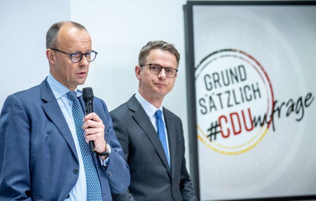 CDU-Chef Friedrich Merz mit Carsten Linnemann, der neuer Generalsekretär der Partei werden soll.