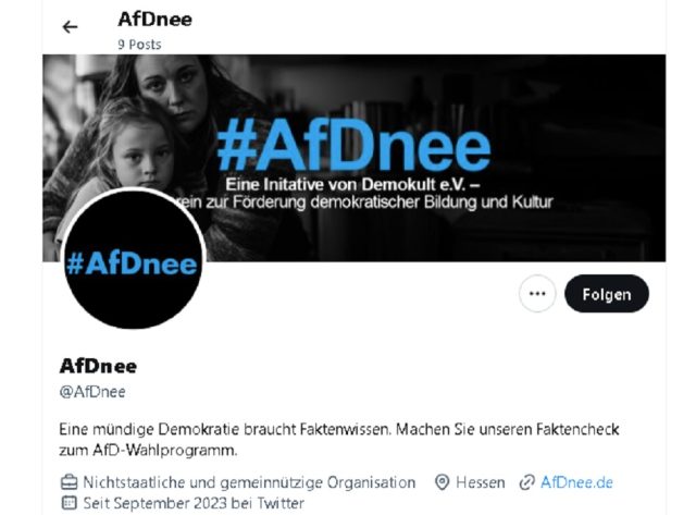 Der Header des „X“-Kanals „#AfDnee“: Die Kampagne soll Wechsel- und Protestwähler davon abhalten, am 8. Oktober in Hessen die blaue Partei zu wählen.