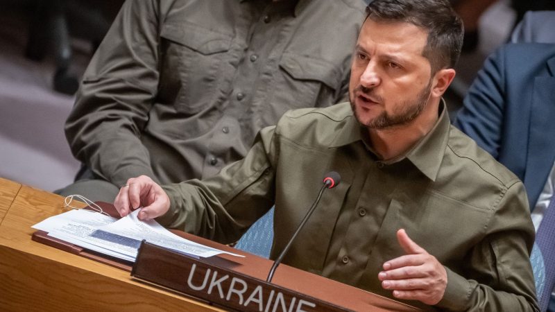 Der ukrainische Präsident Wolodymyr Selenskyj spricht im UN-Sicherheitsrat.