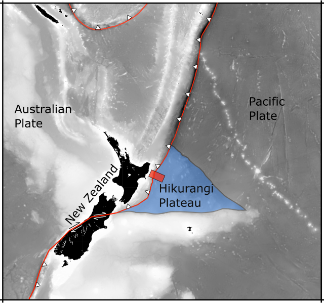 Karte mit Lage des Hikurangi-Plateaus und dem Wasserreservoir