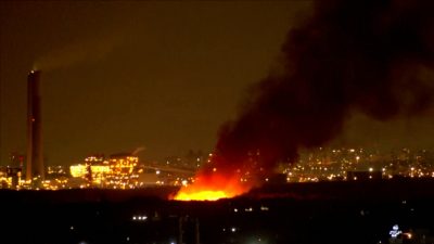Die Skyline von Gaza nach dem Abschuss von Raketen auf Israel