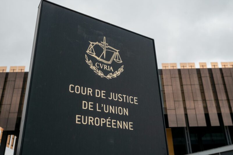 «Cour de Justice de l'Union Europeene»: Das Europäische Gerichtshofs (EuGH) in Luxemburg.