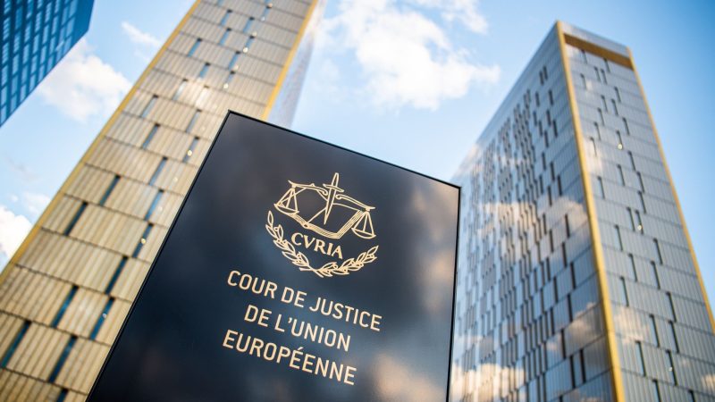 «Cour de Justice de l'union Européene»: Das Europäische Gerichtshof im Europaviertel in Luxemburg.