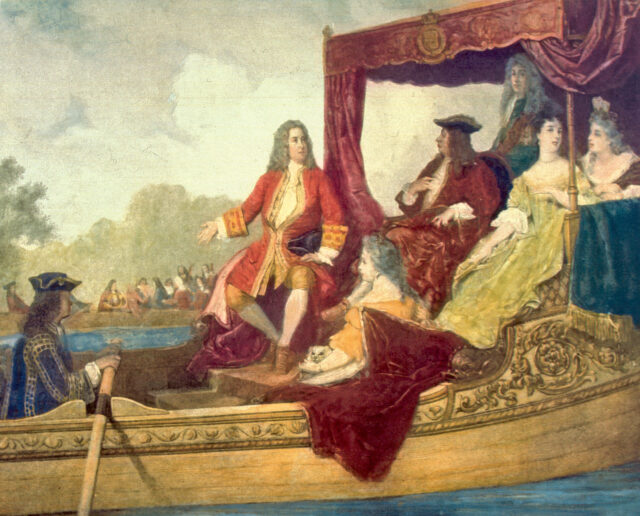 Händel und König Georg I. bei der Uraufführung der Wassermusik
