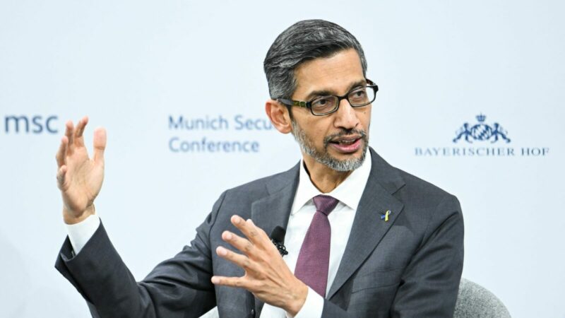 Google-Chef Sundar Pichai nimmt an der Münchner Sicherheitskonferenz teil. Tech-Giganten haben ein Abkommen gegen Wahlmanipulationen durch Künstliche Intelligenz geschlossen.