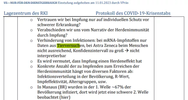 Der Ausschnitt des RKI-Protokolls vom 08.01.2020 zeigt, wie wenig der RKI-Krisenstab über die Impfstoffe wusste, kurz nachdem sie zur Anwendung gekommen waren. Foto: RKI-Files, veröffentlicht vom „Multipolar-Magazin“ am 20. März 2024