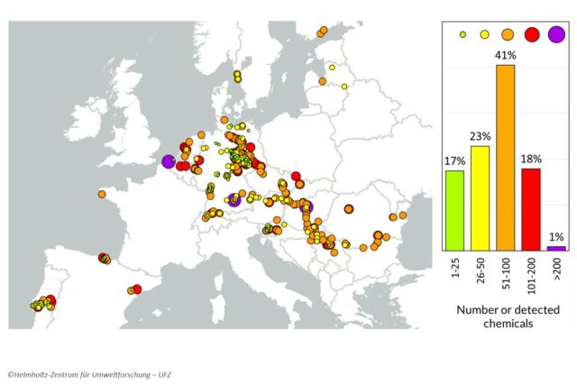 Karte zur Belastung der europäischen Gewässer mit Chemikalien