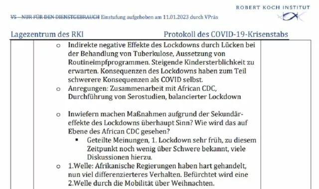 Ein Ausschnitt des RKI-Protokolls vom 16.12.2020. Foto: RKI-Files, veröffentlicht vom „Multipolar-Magazin“ am 20. März 2024