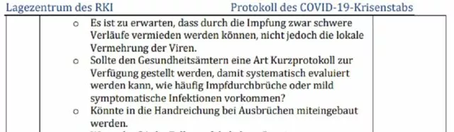 Schon am 08.02.2020 ging der RKI-Krisenstab davon aus, dass die Impfstoffe keine lokale Vermehrung von Viren würde aufhalten können. Foto: RKI-Files, veröffentlicht vom „Multipolar-Magazin“ am 20. März 2024