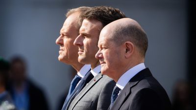 Scholz, Macron und Tusk beschwören Zusammenhalt – keine Fragen von Journalisten zugelassen