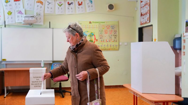 Eine Frau gibt ihre Stimme bei den Präsidentschaftswahlen in der Slowakei ab.