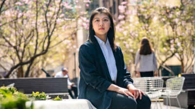 Han Guangzi, a student in New York's Fei Tian College, in Manhattan, New York, on April 9, 2024. Her father Han Wei was arrested on March 29 in China due to his belief in Falun Gong, a meditation practice persecuted in the country since 1999. (Samira Bouaou/The Epoch Times)