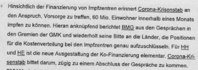 Ausschnitt des Sitzungsprotokolls vom 25. Februar 2022: 60 Millionen Einwohner innerhalb eines Monats impfen – das soll die Zukunft sein. Foto: Screenshot der „BreuerFiles“