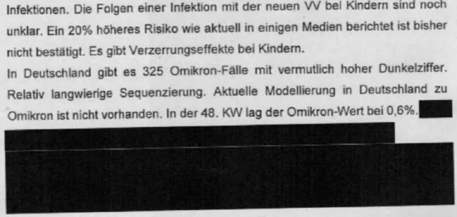 Protokoll-Ausschnitt vom 14. Dezember 2021: Wenig Klarheit über Omikron-Variante. Foto: Screenshot der „BreuerFiles“
