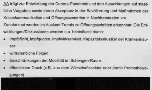 Ausschnitt des Sitzungsprotokolls vom Bund-Länder-Krisenstab, 3. Februar 2022: Der Widerstand gegen die Coronamaßnahmenpolitik schien international zu wachsen. Foto: Screenshot der „BreuerFiles“