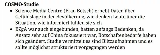 RKI-Files vom 20. März 2020: Lösungsansatz der COSMO-Studie war „sehr auf China fokussiert“. Foto/Screenshot: RKI