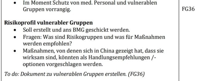 RKI-Files vom 3. März 2020: Vulnerable Gruppen sollten ähnlich wie in China abgesondert werden. Foto/Screenshot: RKI