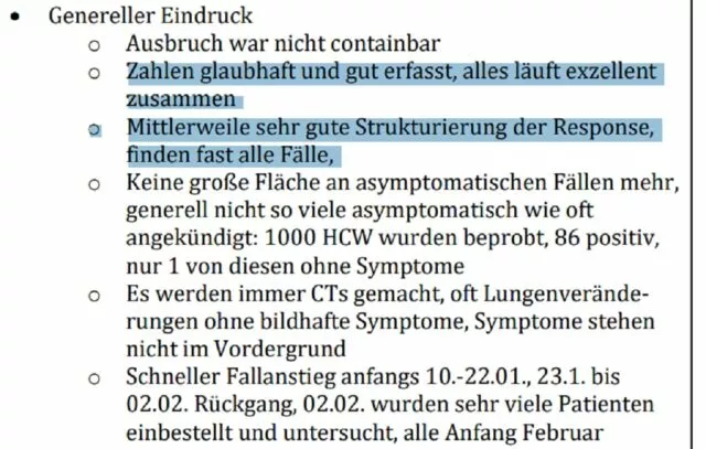 RKI-Files vom 26. Februar 2020: Ein China-Rückkehrer aus den Reihen des RKI hielt den chinesischen Weg für sinnvoll. Foto/Screenshot: RKI