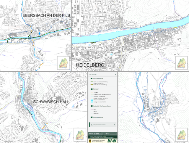 Ausschnitte der Hochwasserrisikokarten der Landesanstalt für Umwelt Baden-Württemberg