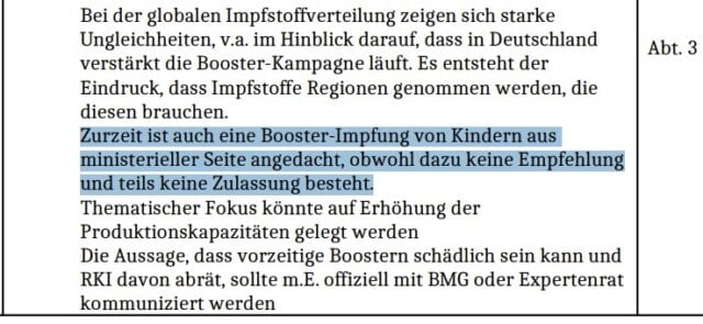 RKI-Protokoll vom 15.12.2021: Der neue BMG-Chef Karl Lauterbach wollte den „Booster“ für Kinder trotz mangelnder Empfehlung. Foto: Bildschirmfoto/RKI-Files