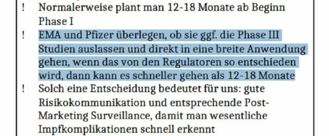 RKI-Protokoll vom 15.04.2020: EMA und Pfizer dachten darüber nach, die bis Phase III der Testreihen ausfallen zu lassen. Foto: Bildschirmfoto/RKI-Files