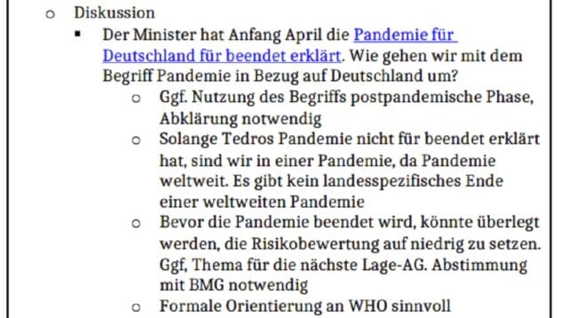 RKI-Files vom 26. April 2023: Ratlosigkeit beim RKI ob der Erklärung Lauterbachs, dass die Pandemie beendet sei. Foto: Grafik/RKI 2021