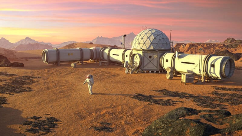 Illustration einer „importierten“ Basis auf dem Mars. Eventuell ist der Bau auch mit lokalen Ressourcen möglich.