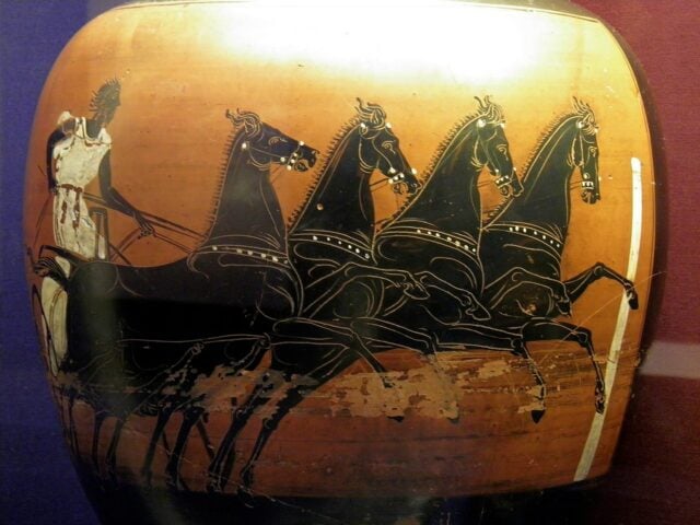 Olympischen Spiele der Antike: Disziplin Wagenrennen im Vierspänner