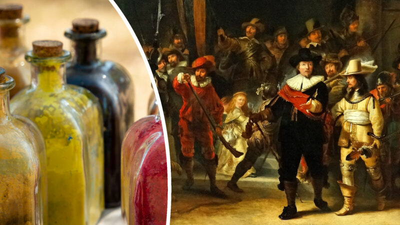 Rembrandt verwendete in seinem Gemälde „Die Nachtwache“ ein spezielle Pigmentmischung, um die goldene Kleidung zum Leuchten zu bringen.