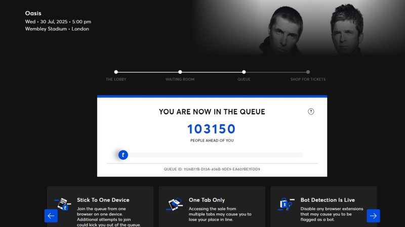Die Online-Warteschlangen waren lang, um an Oasis-Tickets zu gelangen.