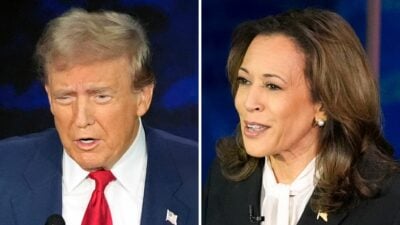 Trump und Harris (rechts) haben sich direkt zu Beginn der Debatte mit gegenseitigen Vorwürfen überzogen.