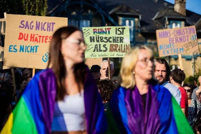Protest gegen die AfD-Wahlparty in Potsdam.
