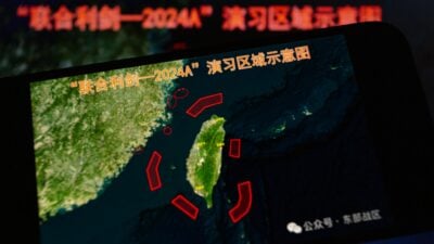 Sechs große rote Blöcke rund um Taiwan: China startet Militärübung