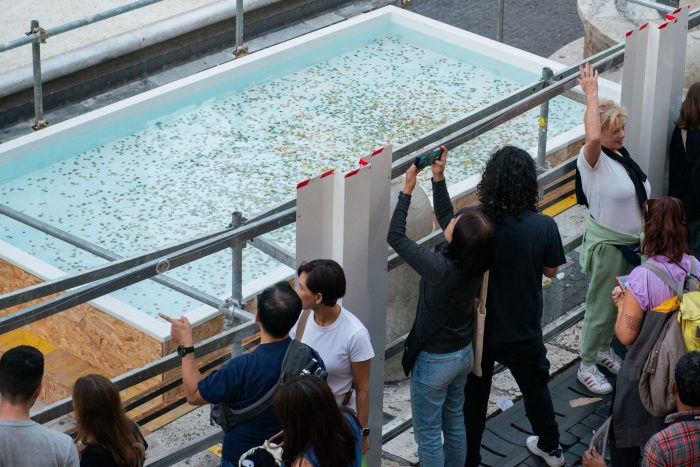 Wenige Stunden nach dem Aufbau des Pools lagen bereits zahlreiche Münzen im Wasser.